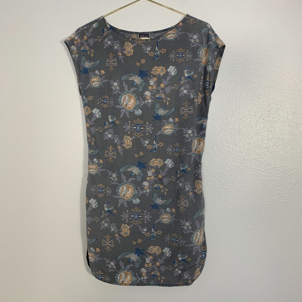 Patagonia June Lake Mini Dress In Hex Gray/ Village Bird Size XS EUC